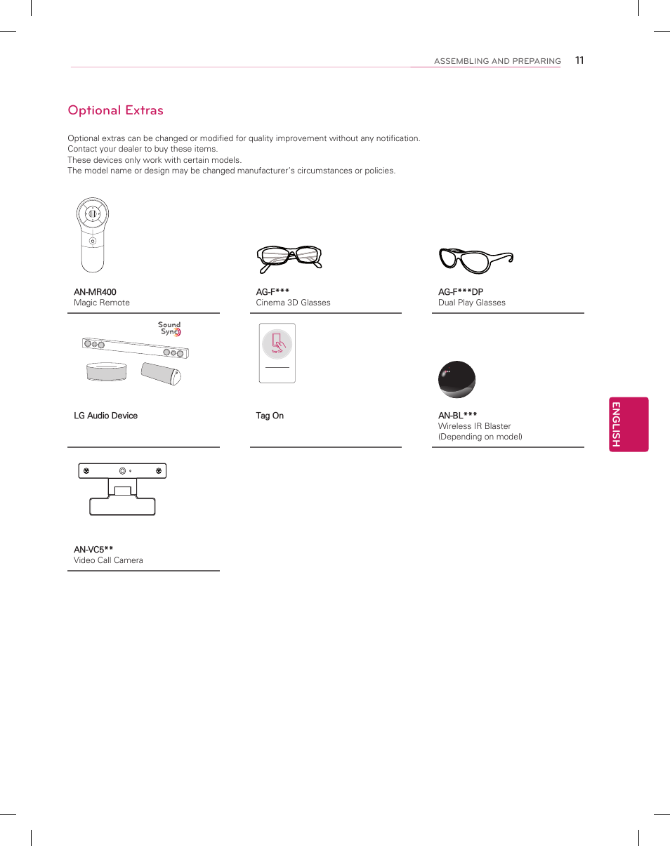 Optional extras | LG 55EA9800 User Manual | Page 11 / 52