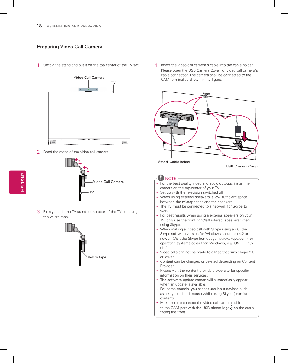 Preparing video call camera | LG 55EA9800 User Manual | Page 18 / 52