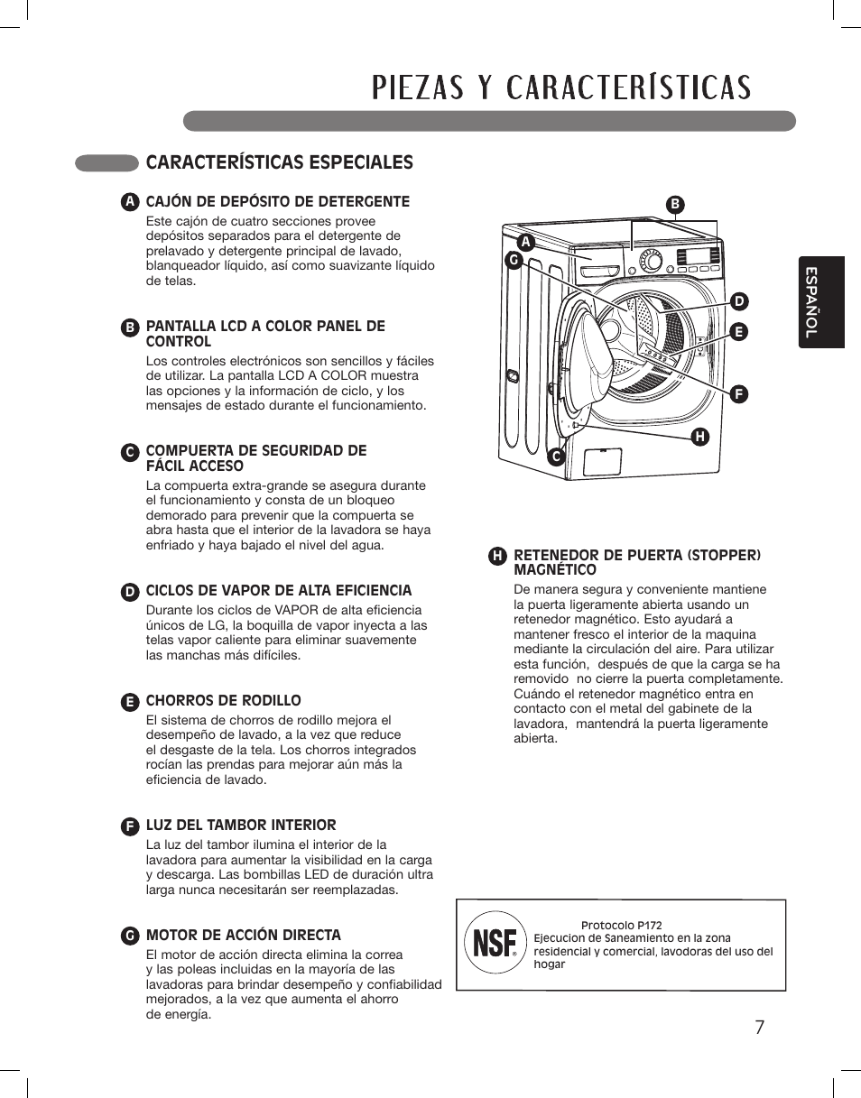 Lea todas las instrucciones antes de usar, Características especiales | LG WM3885HCCA User Manual | Page 43 / 108