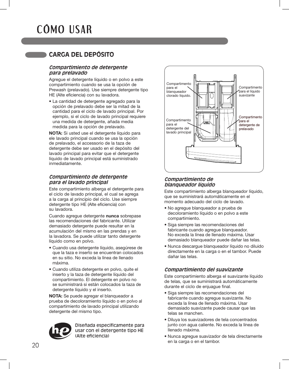 Carga del depósito | LG WM3885HCCA User Manual | Page 56 / 108