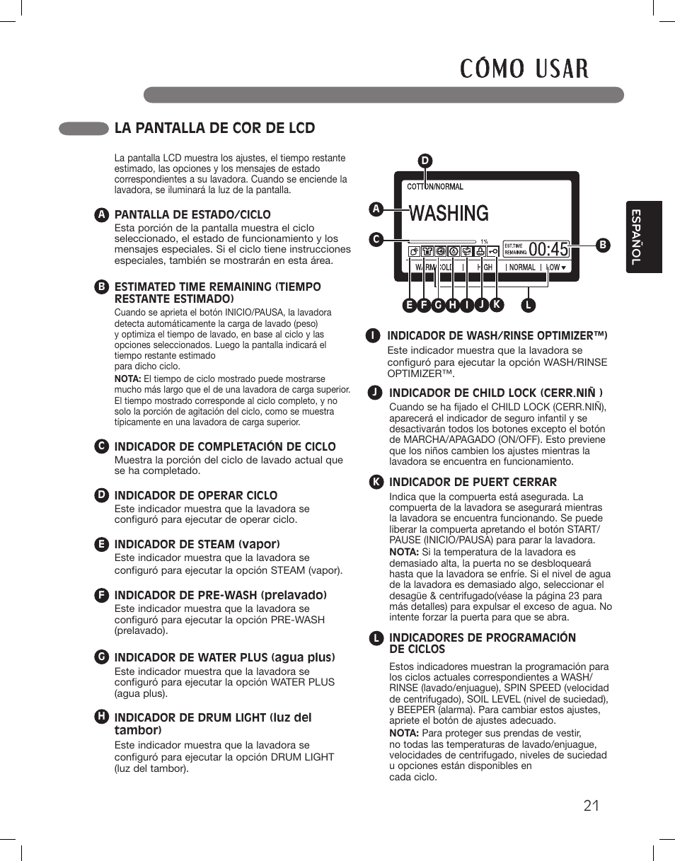 La pantalla de cor de lcd | LG WM3885HCCA User Manual | Page 57 / 108