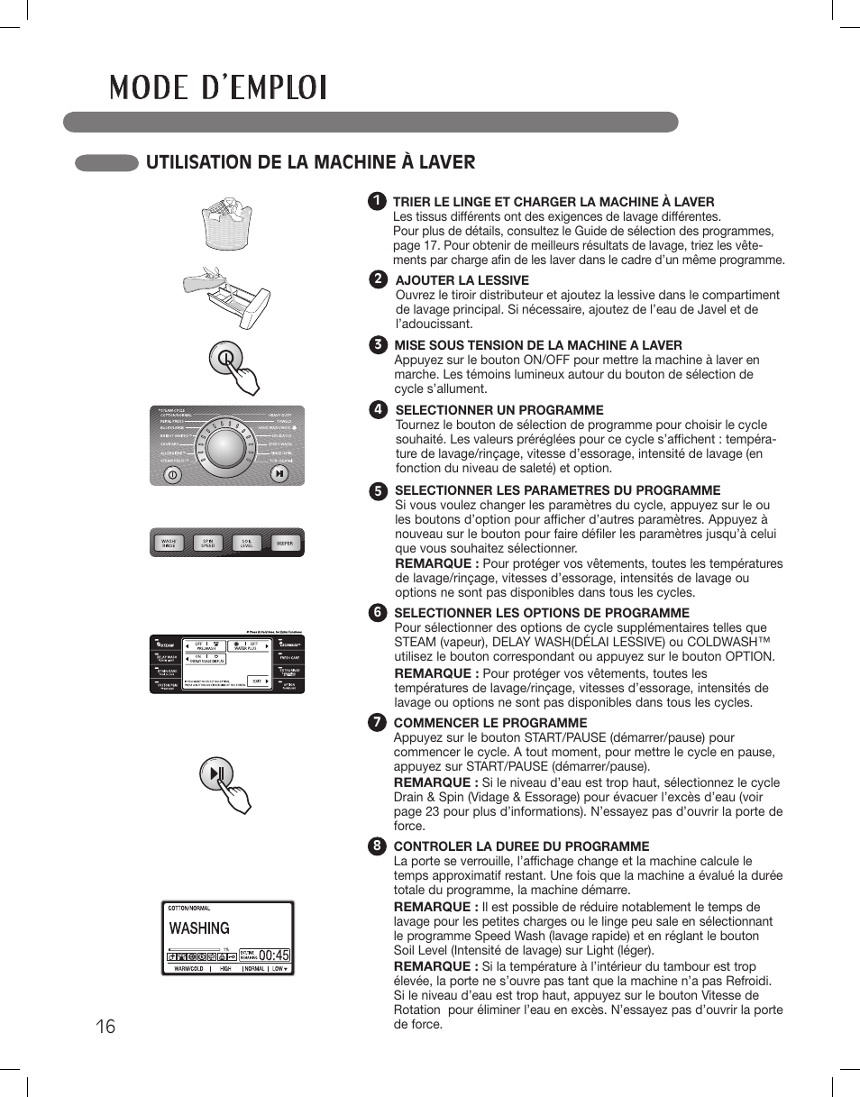 Utilisation de la machine à laver | LG WM3885HCCA User Manual | Page 88 / 108