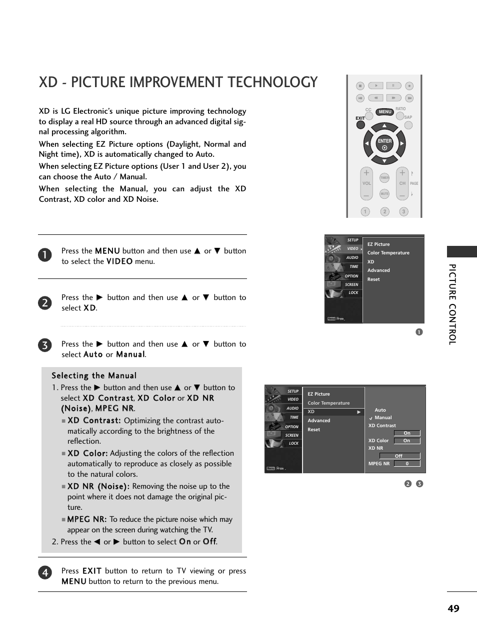 Xd - picture improvement technology, Picture contr ol | LG 37LC5DCB-UA User Manual | Page 51 / 90