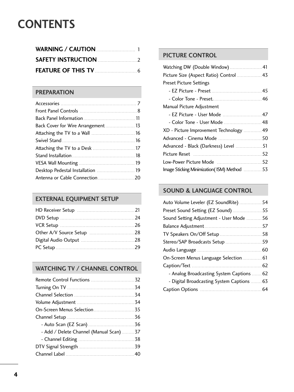 LG 37LC5DCB-UA User Manual | Page 6 / 90