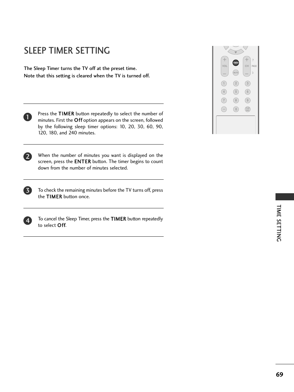 Sleep timer setting, Time setting | LG 37LC5DCB-UA User Manual | Page 71 / 90