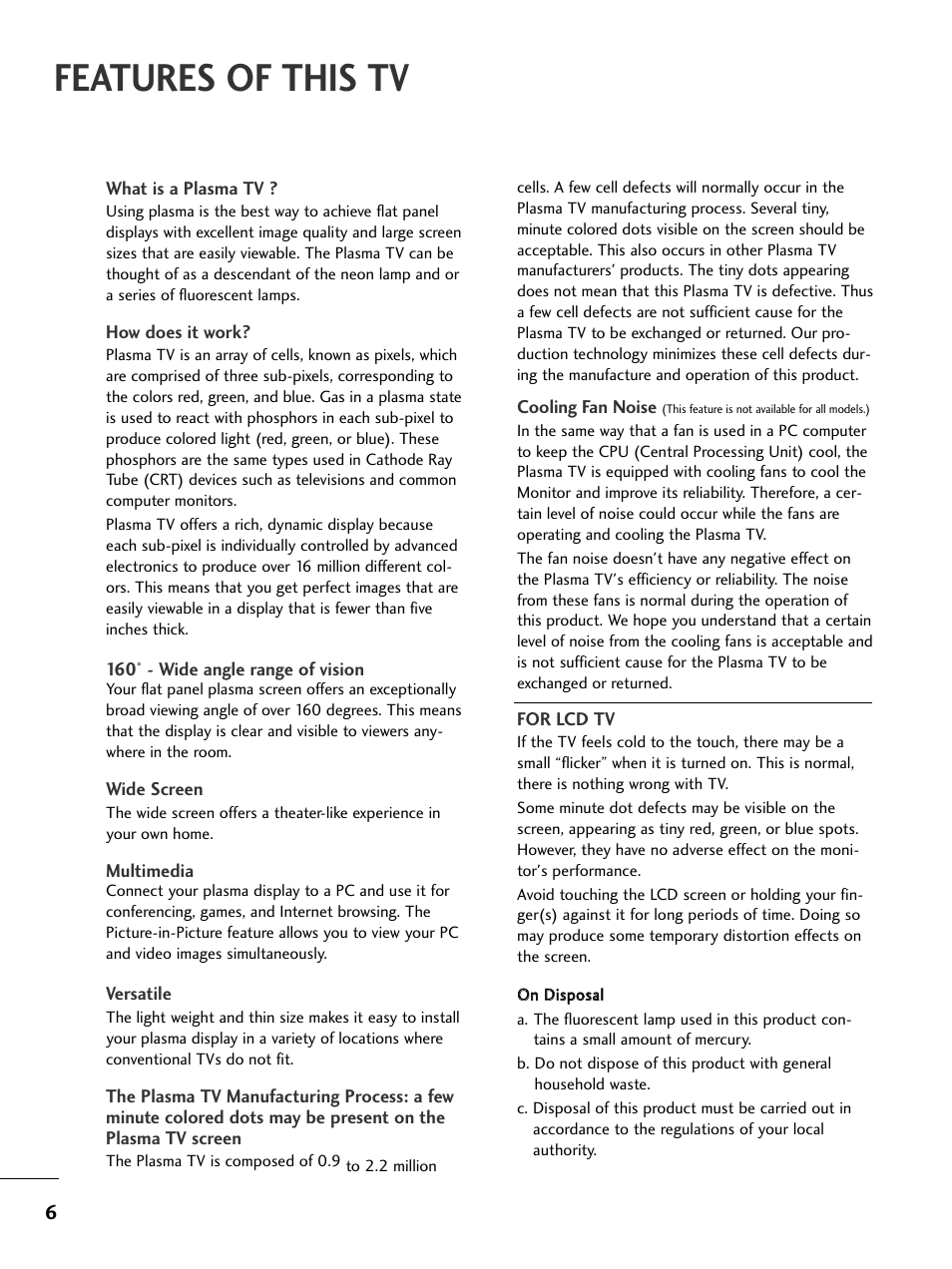 Features of this tv | LG 37LC5DCB-UA User Manual | Page 8 / 90