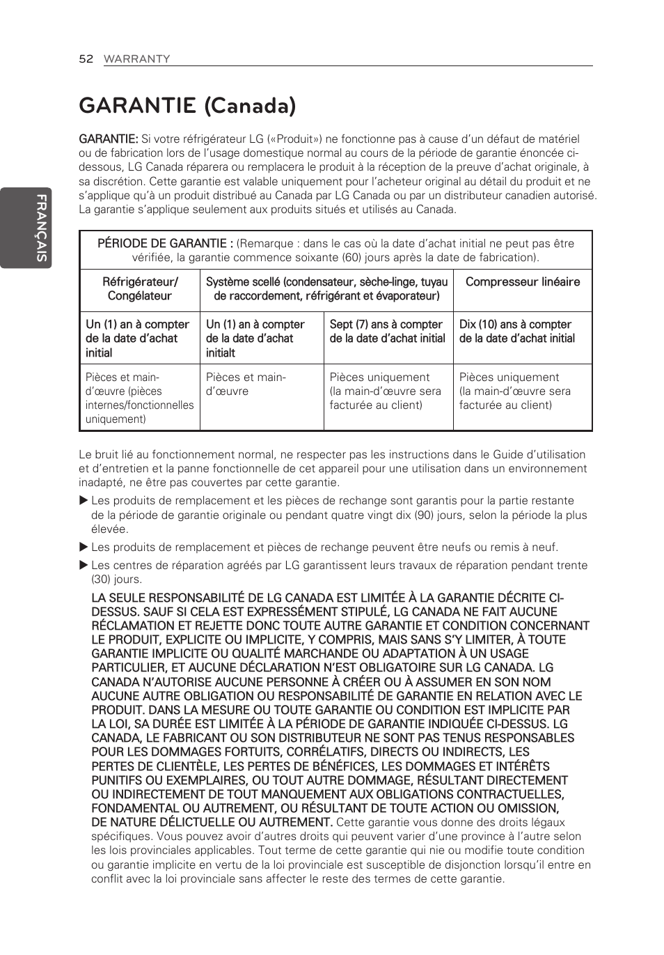 Garantie (canada) | LG LFX25974SB User Manual | Page 106 / 164