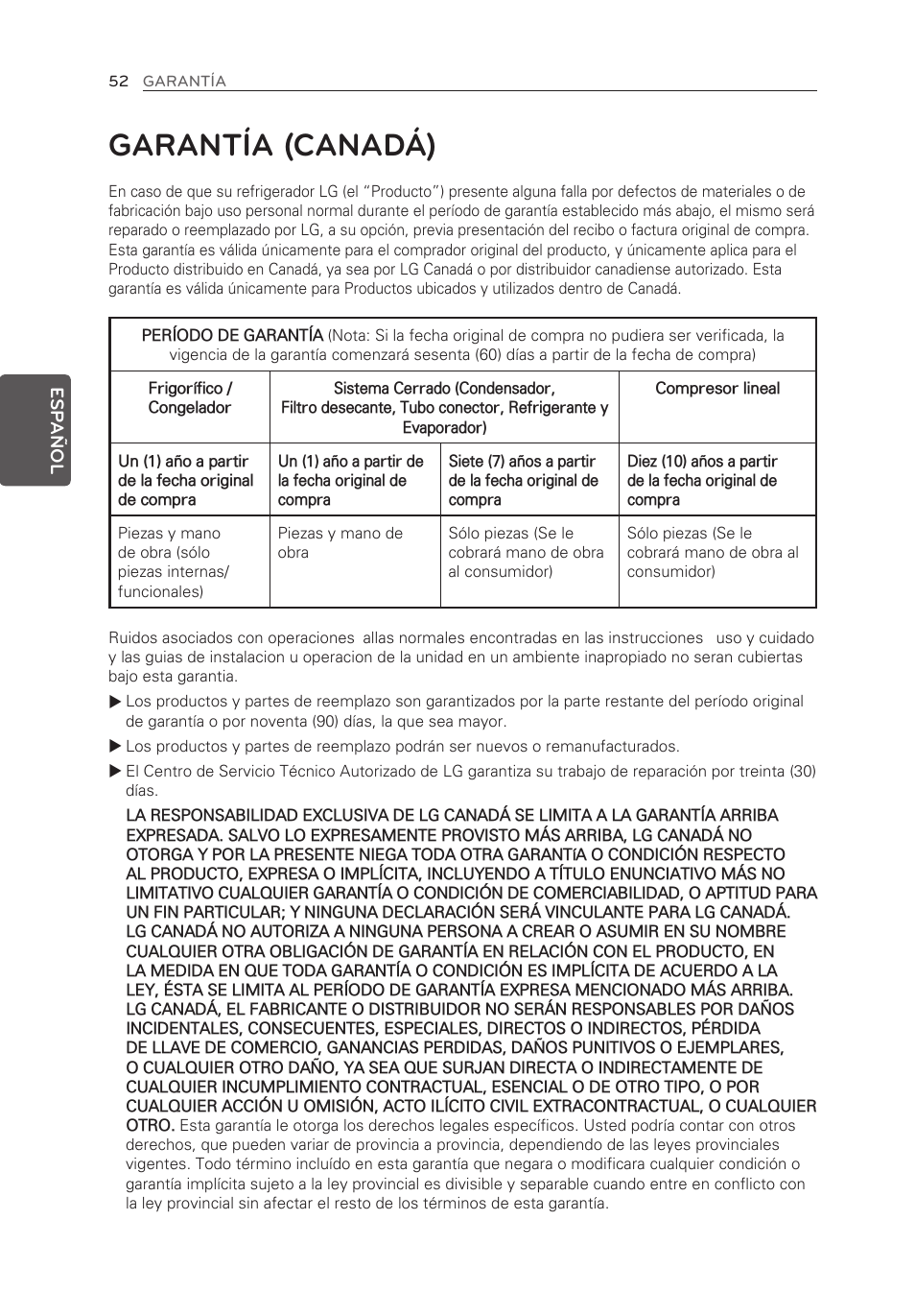 Garantía (canadá) | LG LFX25974SB User Manual | Page 160 / 164