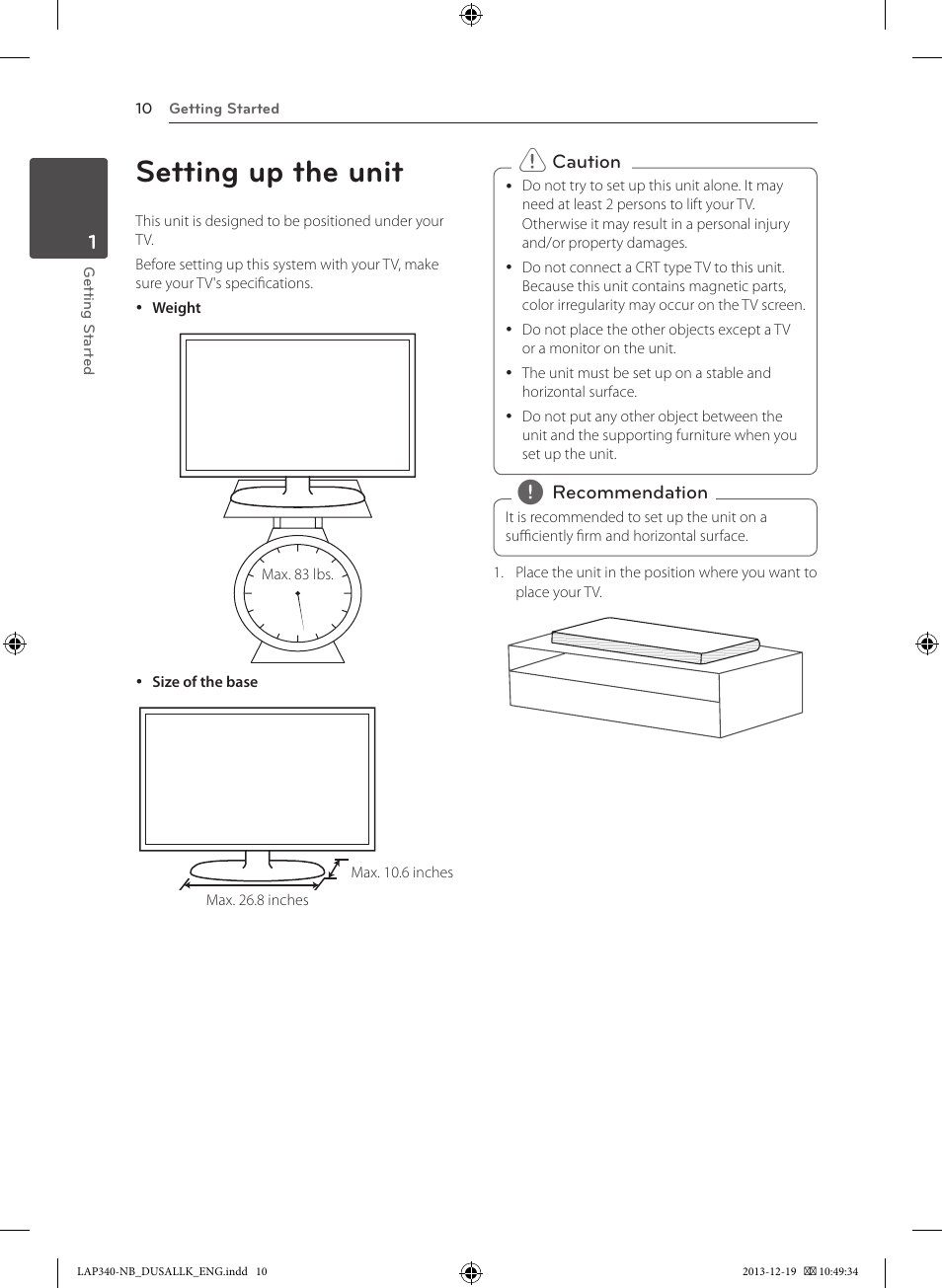 Setting up the unit | LG LAP347C User Manual | Page 10 / 20