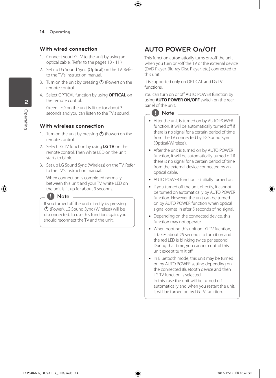 Auto power on/off | LG LAP347C User Manual | Page 14 / 20