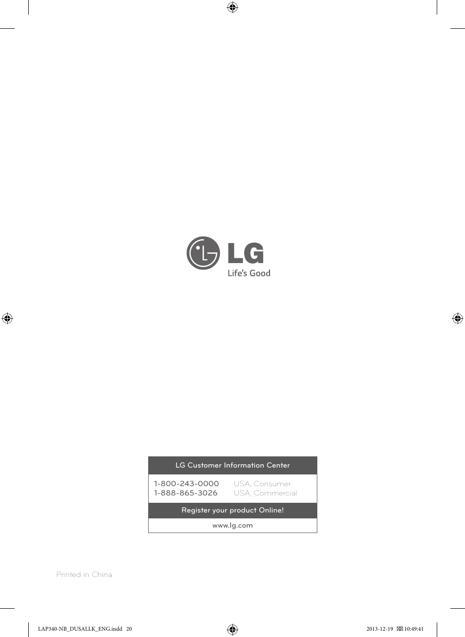 LG LAP347C User Manual | Page 20 / 20