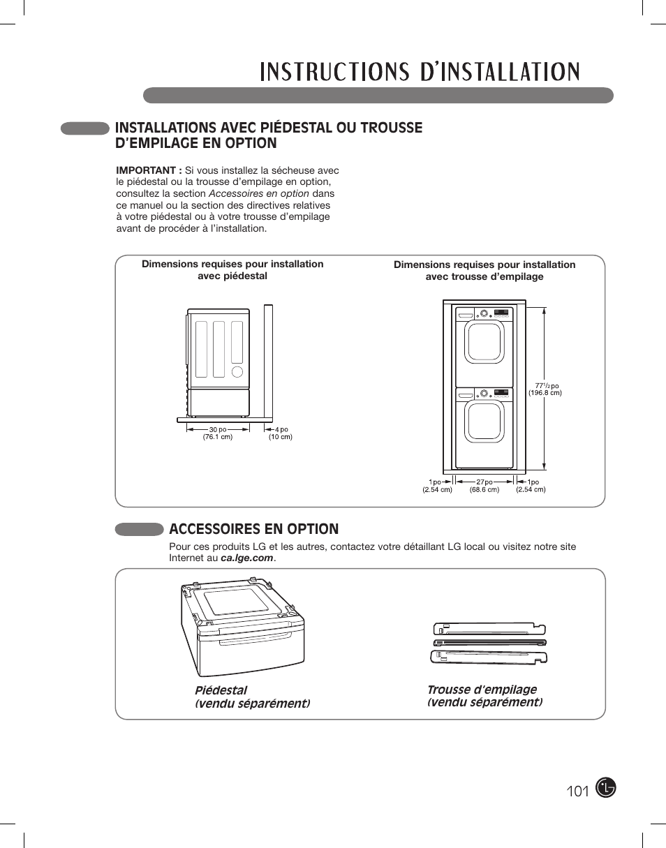 Accessoires en option | LG DLEX2801L User Manual | Page 101 / 132