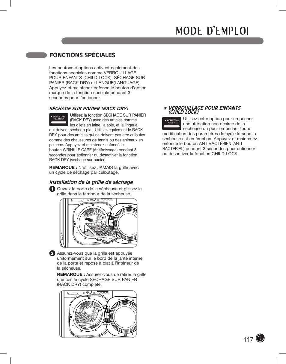 Fonctions spéciales | LG DLEX2801L User Manual | Page 117 / 132