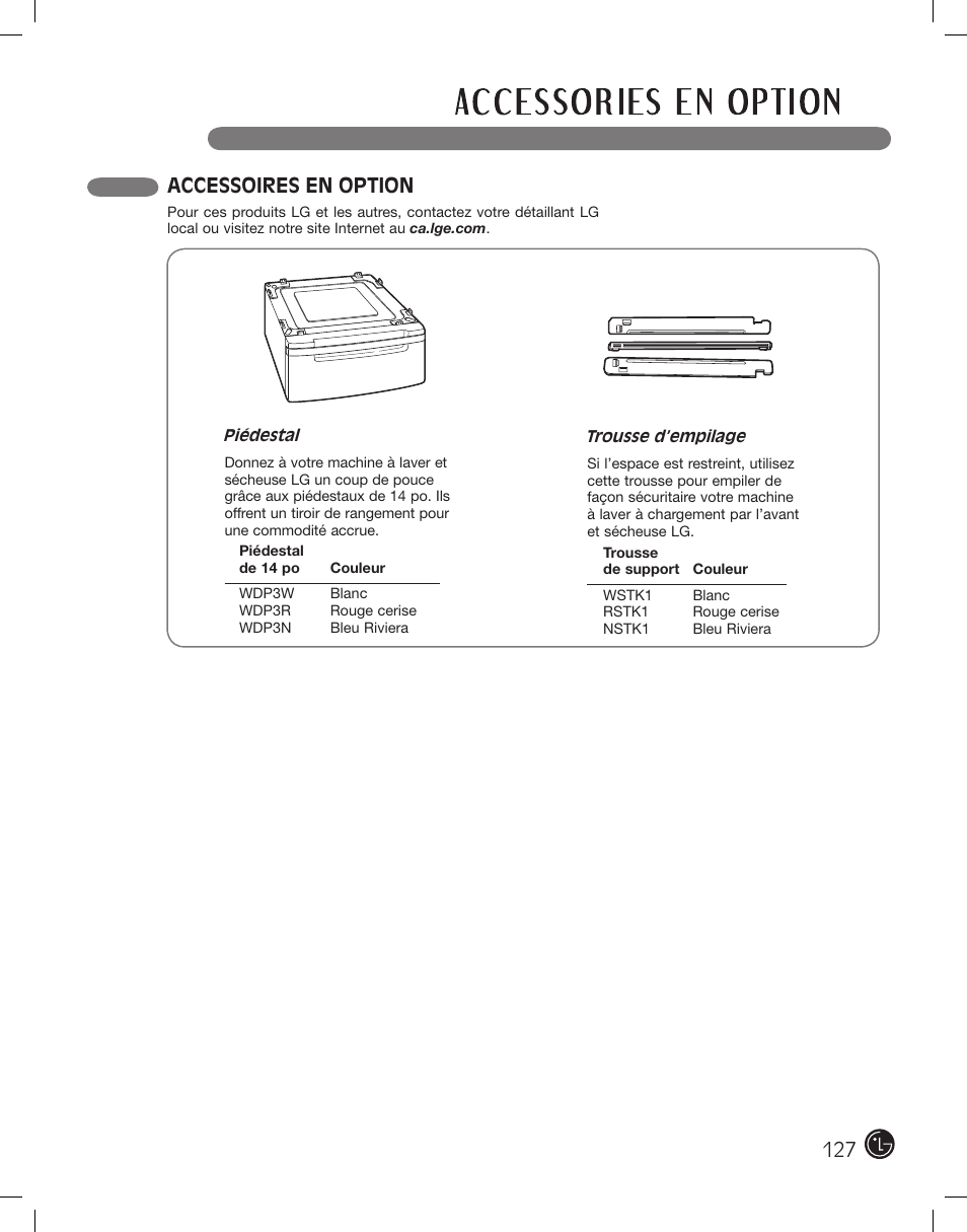 Accessoires en option | LG DLEX2801L User Manual | Page 127 / 132