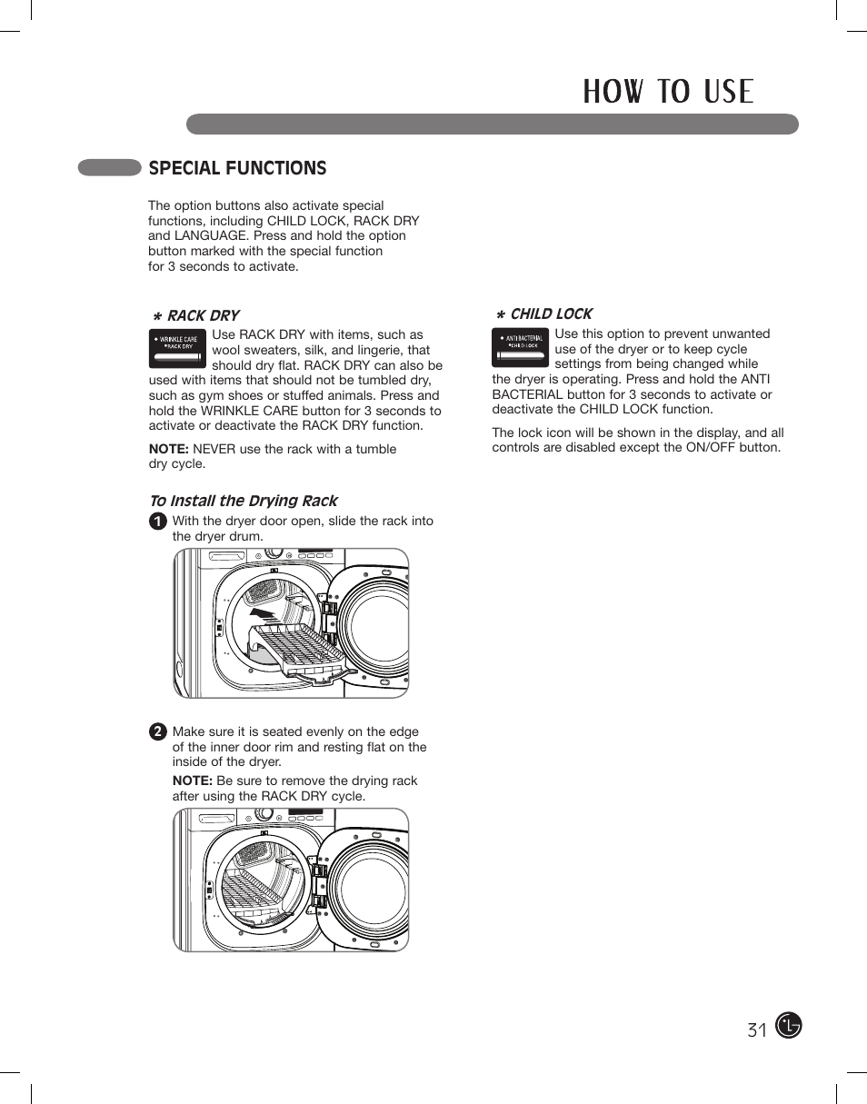 Special functions | LG DLEX2801L User Manual | Page 31 / 132