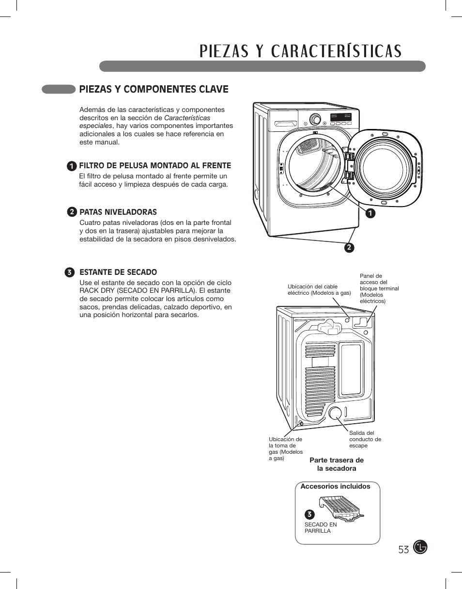 Piezas y componentes clave | LG DLEX2801L User Manual | Page 53 / 132