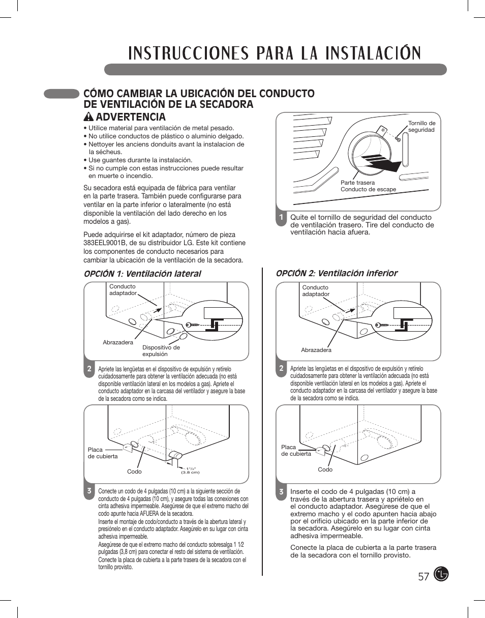 Advertencia | LG DLEX2801L User Manual | Page 57 / 132