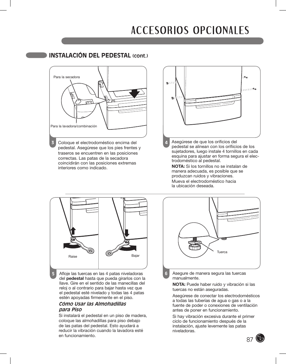 Instalación del pedestal | LG DLEX2801L User Manual | Page 87 / 132