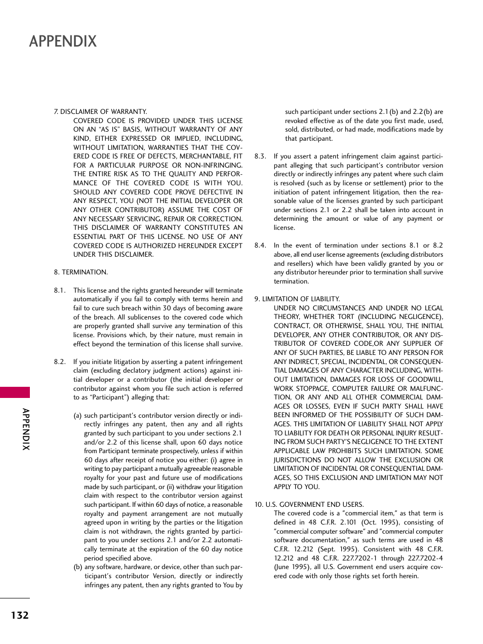 Appendix | LG 19LD350 User Manual | Page 132 / 134