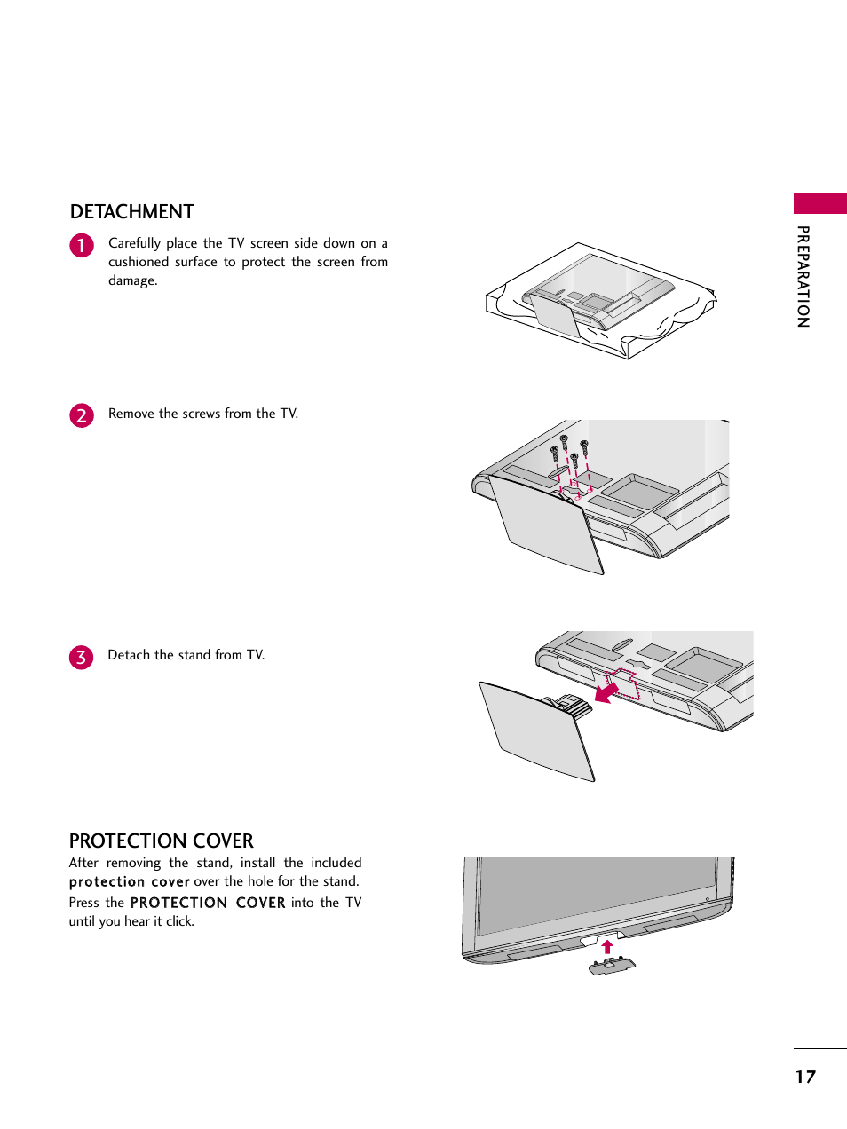 Detachment, Protection cover | LG 19LD350 User Manual | Page 17 / 134