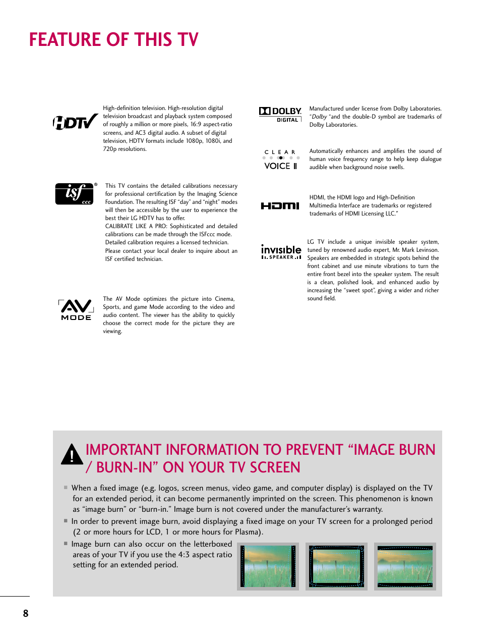 Feature of this tv | LG 19LD350 User Manual | Page 8 / 134