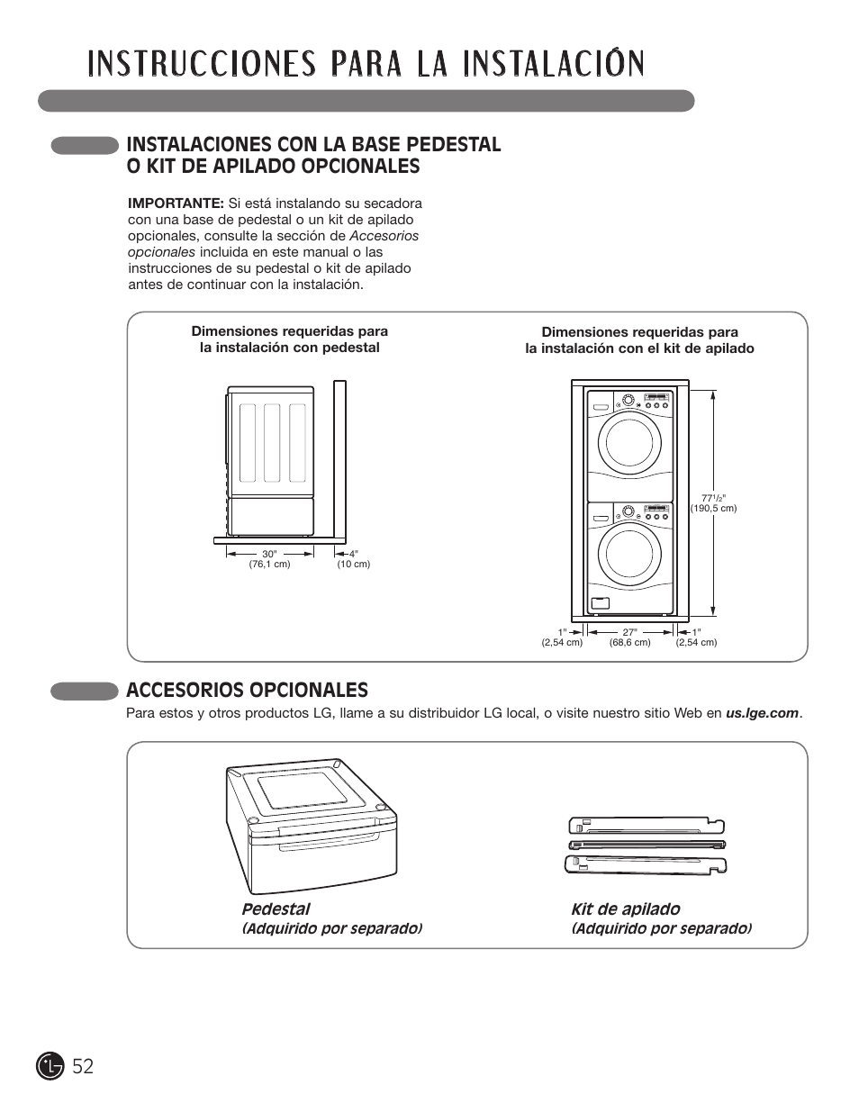 Accesorios opcionales | LG DLGX5966W User Manual | Page 52 / 88