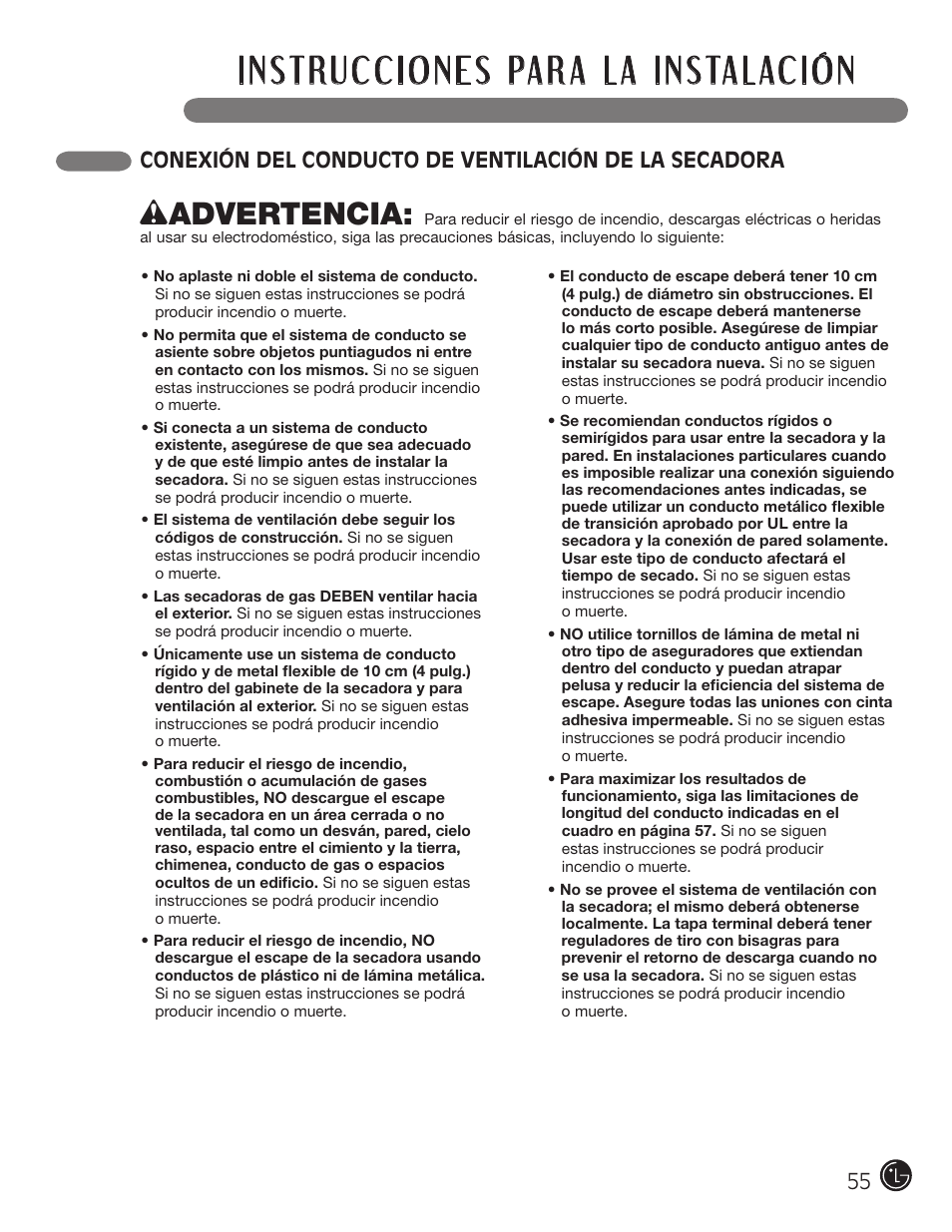 Wadvertencia | LG DLGX5966W User Manual | Page 55 / 88