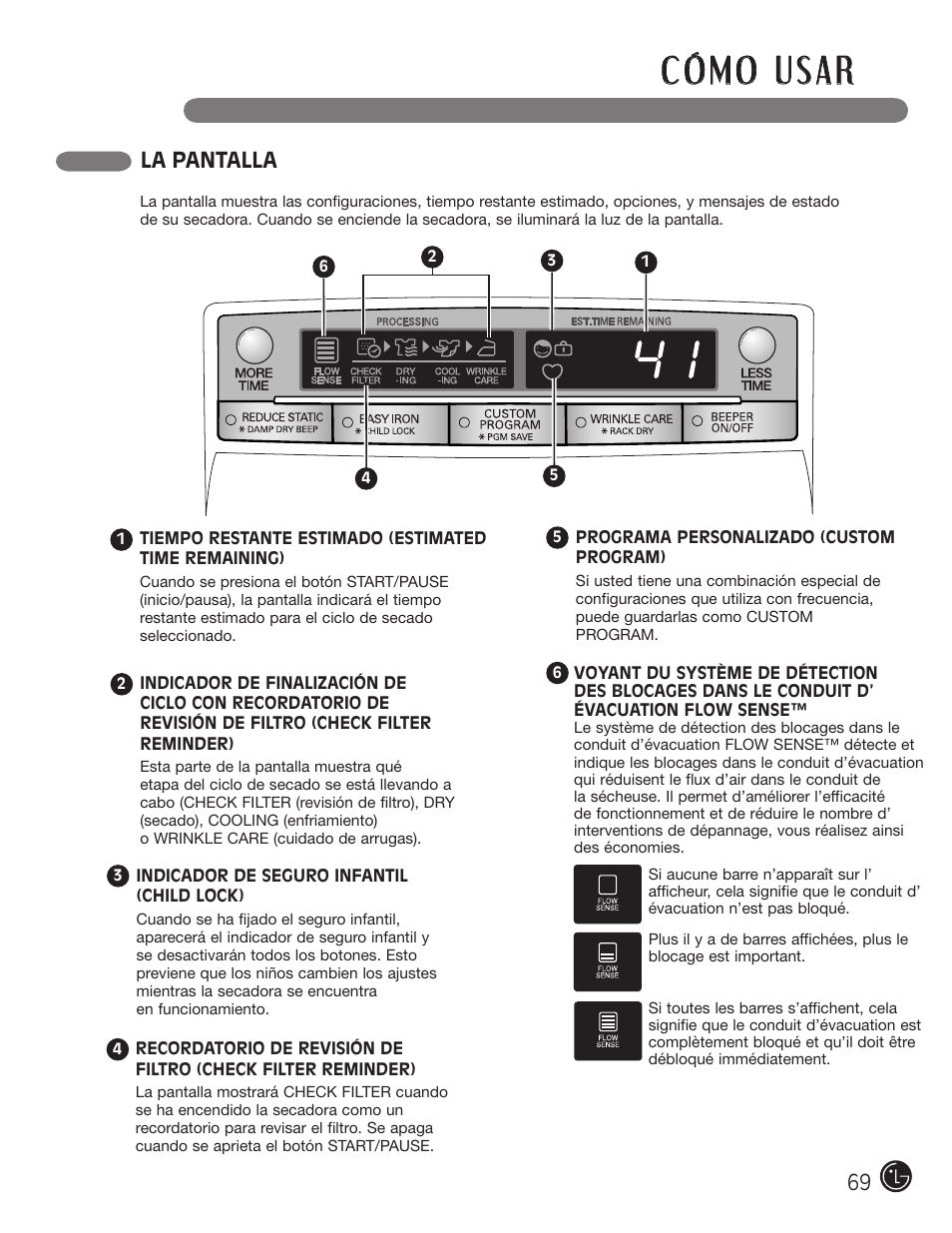 La pantalla | LG DLGX5966W User Manual | Page 69 / 88