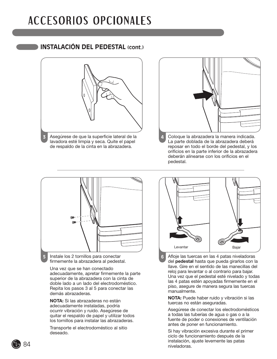 Instalación del pedestal | LG DLGX5966W User Manual | Page 84 / 88