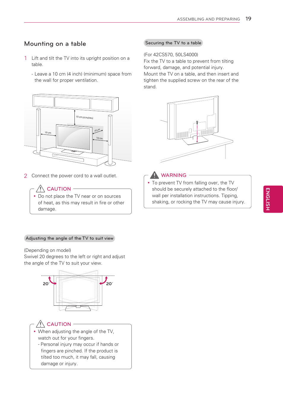 Mounting on a table, See p.19) | LG 42CS570 User Manual | Page 19 / 79