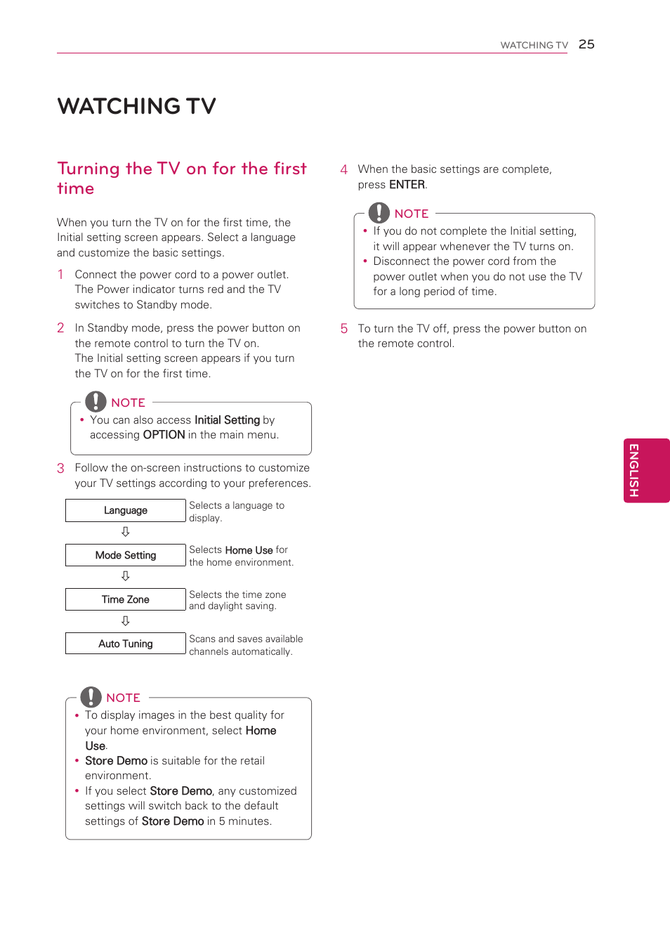 Watching tv, Turning the tv on for the first time, 25 watching tv | LG 42CS570 User Manual | Page 25 / 79