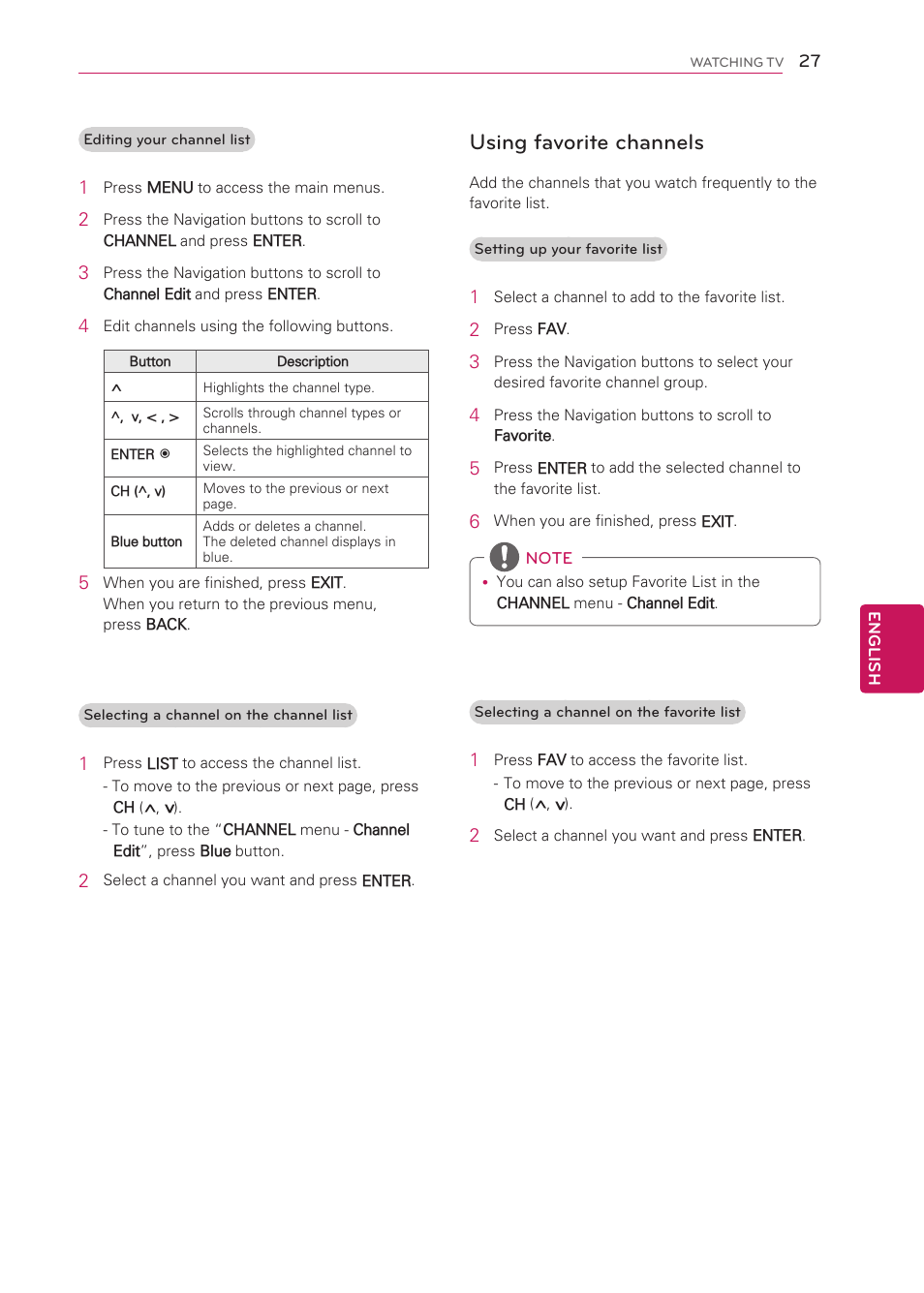 Using favorite channels, See p.27) | LG 42CS570 User Manual | Page 27 / 79