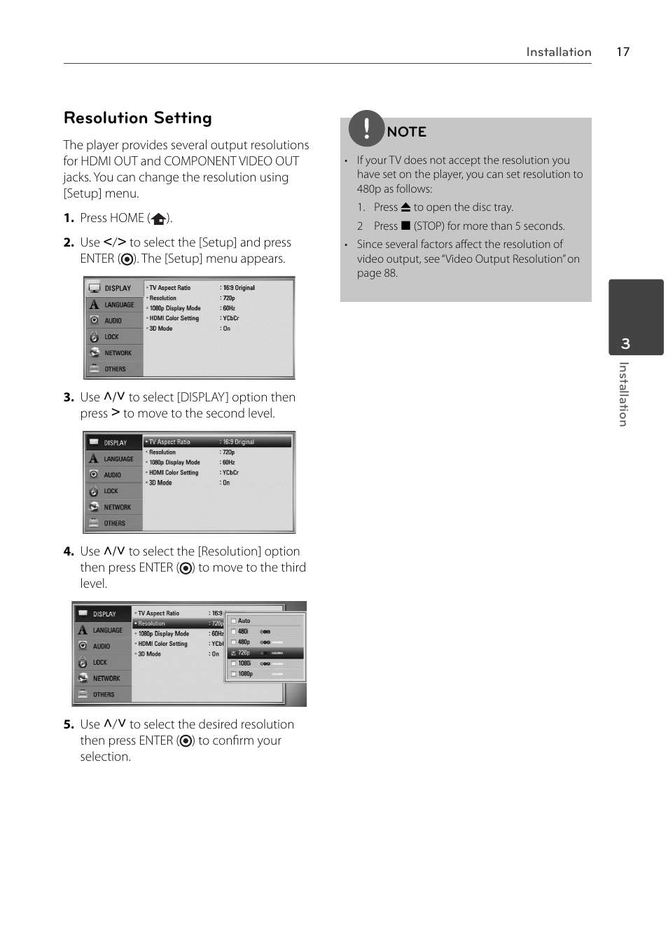 Resolution setting | LG BX580 User Manual | Page 17 / 96