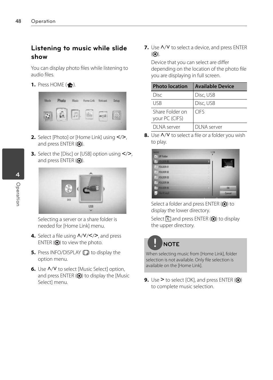 Listening to music while slide show | LG BX580 User Manual | Page 48 / 96