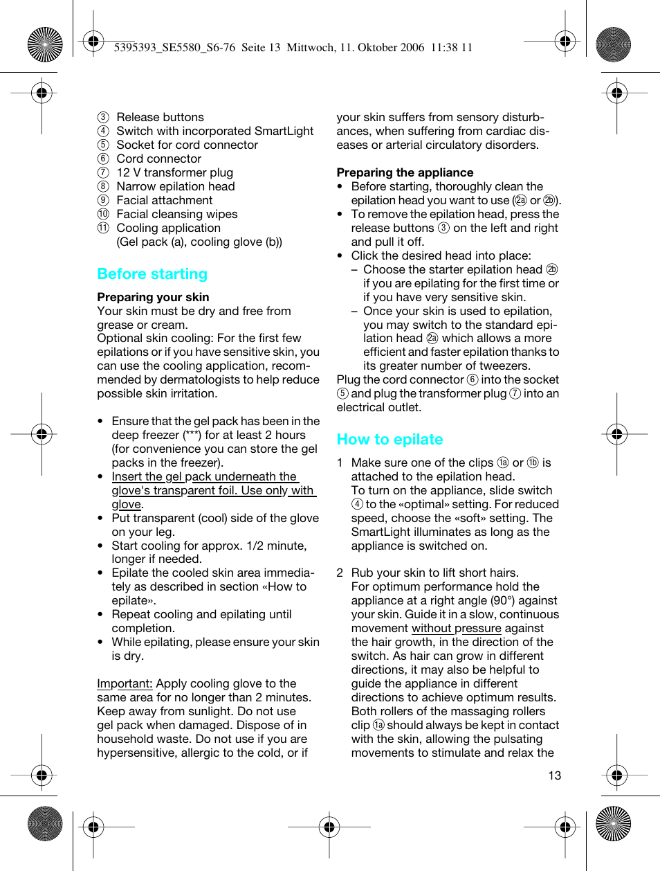 Before starting, How to epilate | Braun 5580 Silk-épil X'elle User Manual | Page 12 / 68