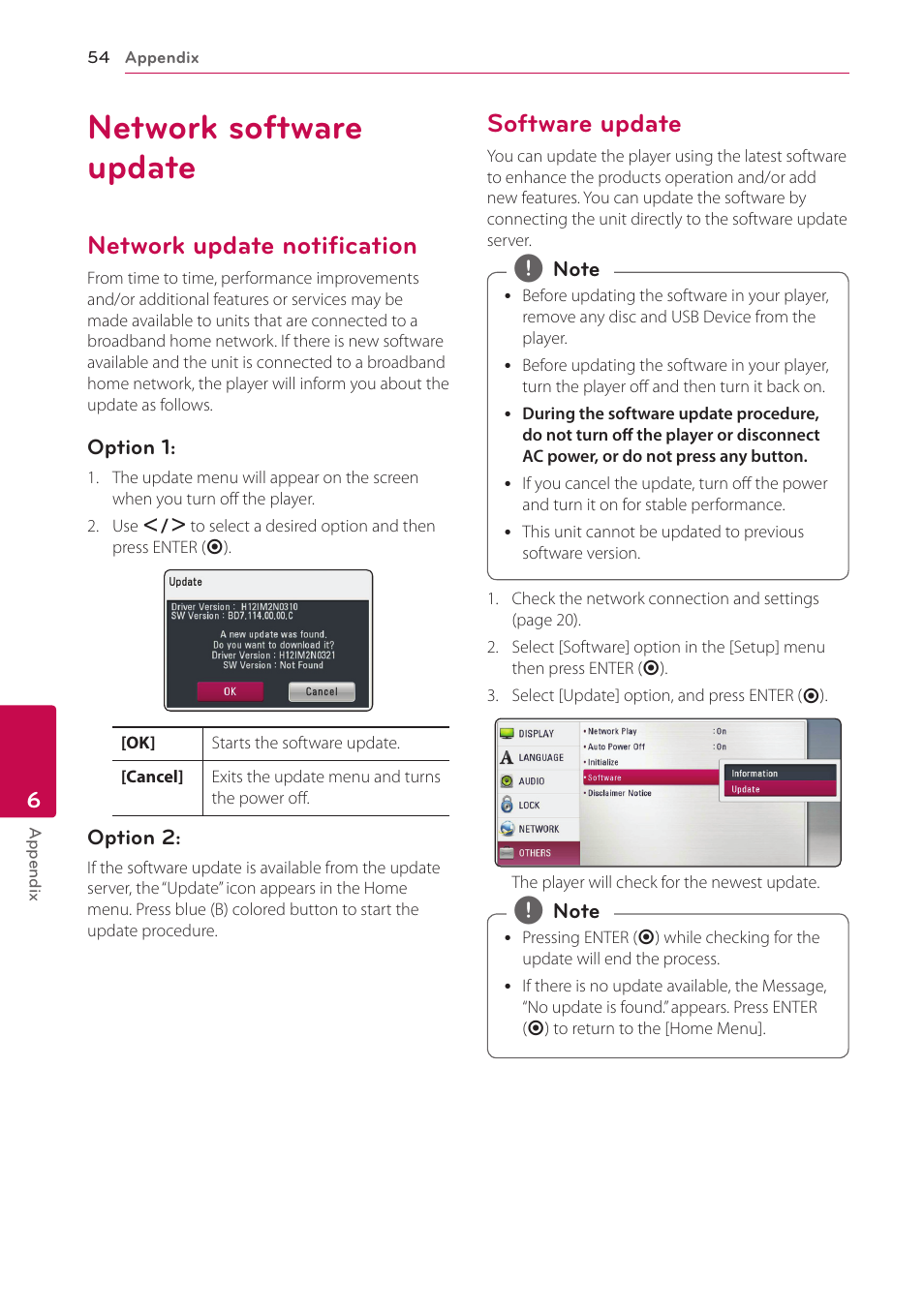 Network software update, Network update notification, Software update | LG BP620 User Manual | Page 54 / 68