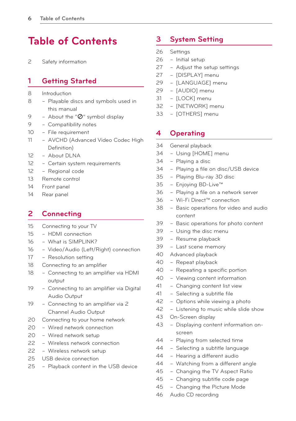 LG BP620 User Manual | Page 6 / 68
