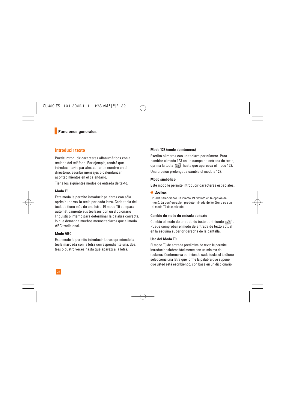 Introducir texto | LG CU400 User Manual | Page 136 / 230