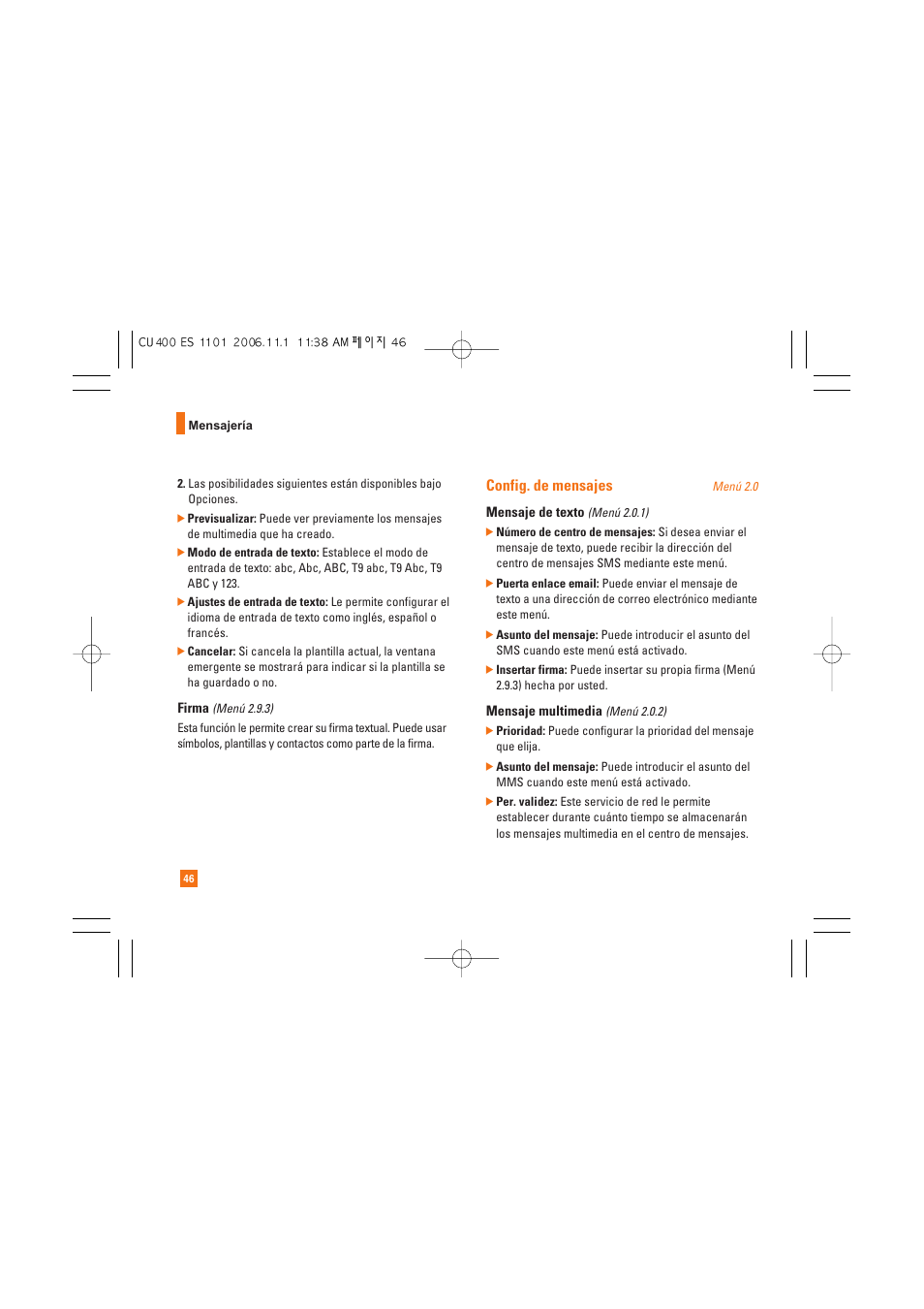 Config. de mensajes | LG CU400 User Manual | Page 160 / 230