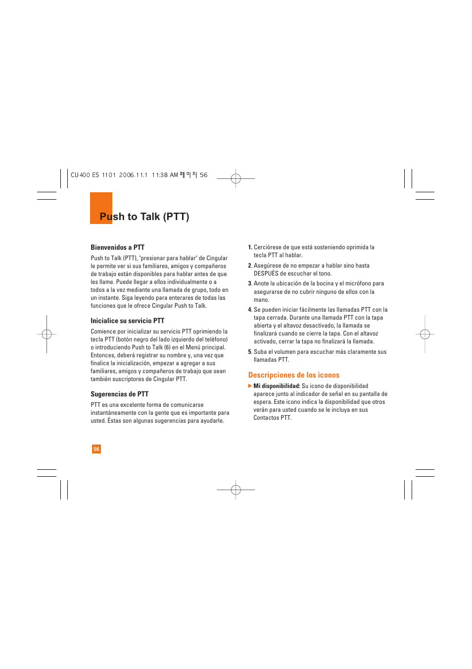 Push to talk (ptt) | LG CU400 User Manual | Page 170 / 230
