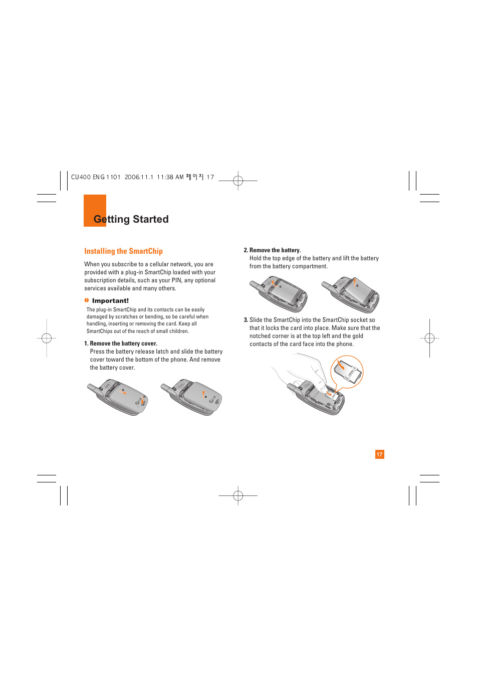 Getting started | LG CU400 User Manual | Page 21 / 230