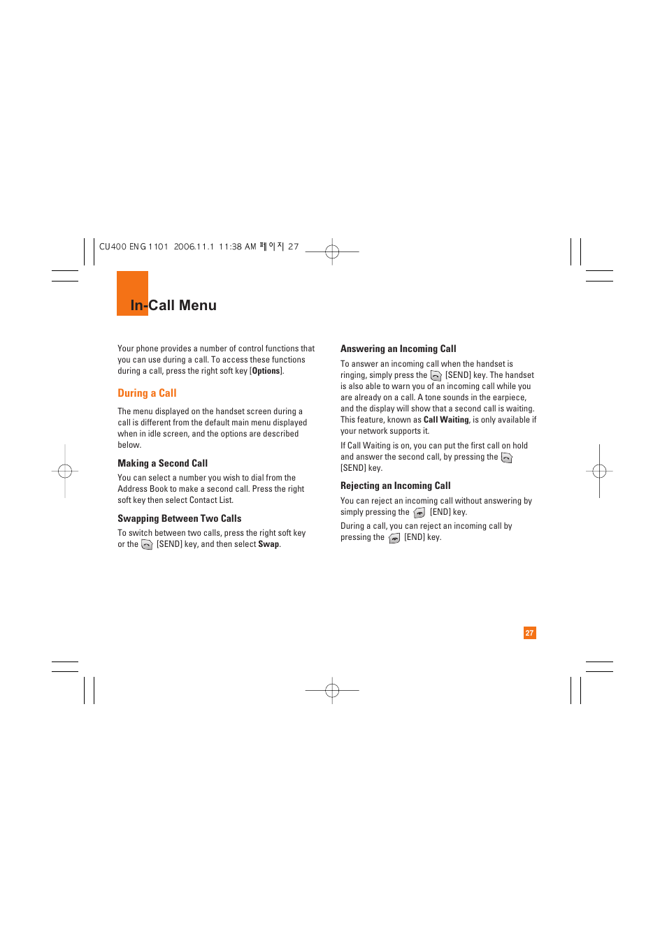 In-call menu | LG CU400 User Manual | Page 31 / 230