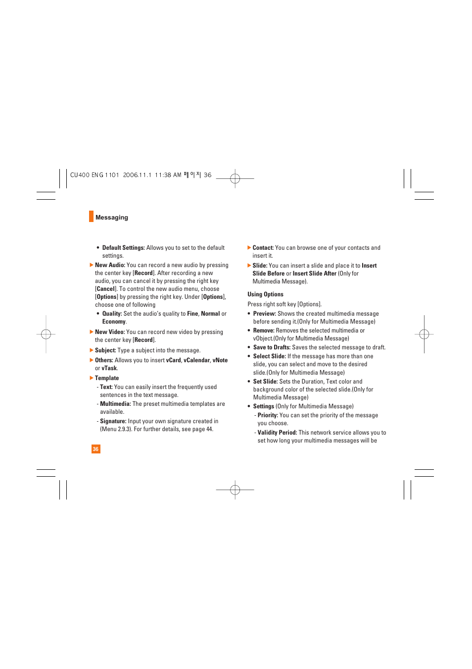 LG CU400 User Manual | Page 40 / 230