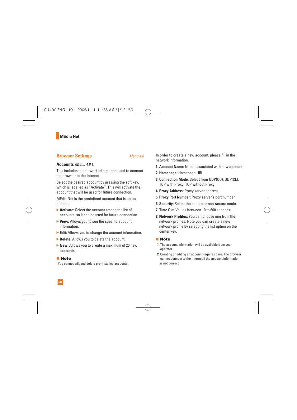 Browser settings | LG CU400 User Manual | Page 54 / 230