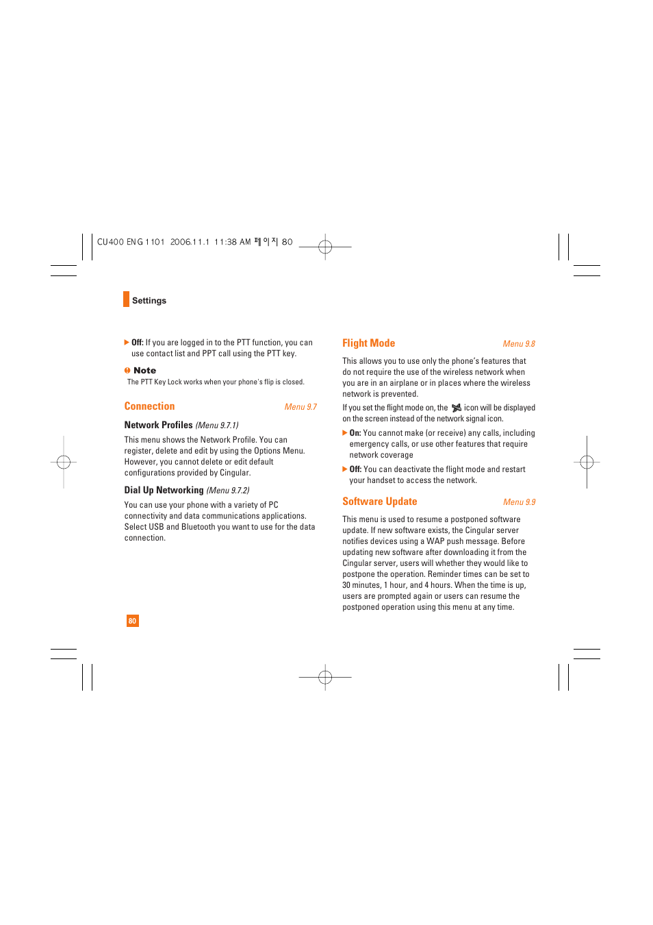 Connection, Flight mode, Software update | LG CU400 User Manual | Page 84 / 230