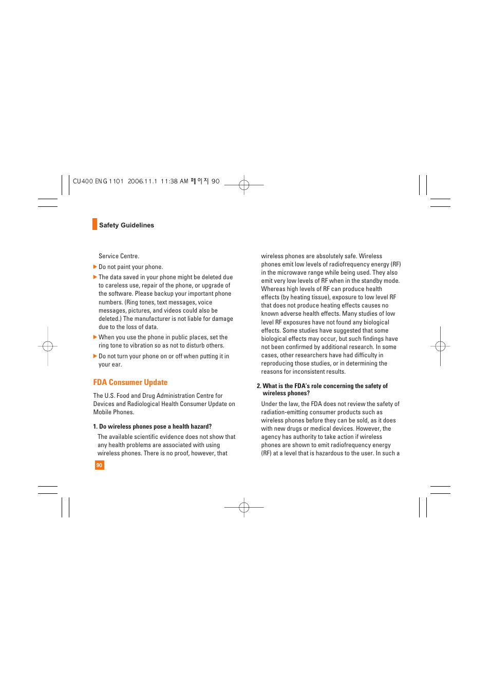 Fda consumer update | LG CU400 User Manual | Page 94 / 230