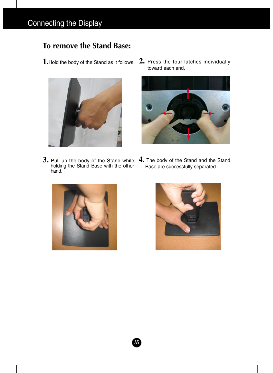 To remove the stand base, Connecting the display | LG L1718S-BN User Manual | Page 6 / 23
