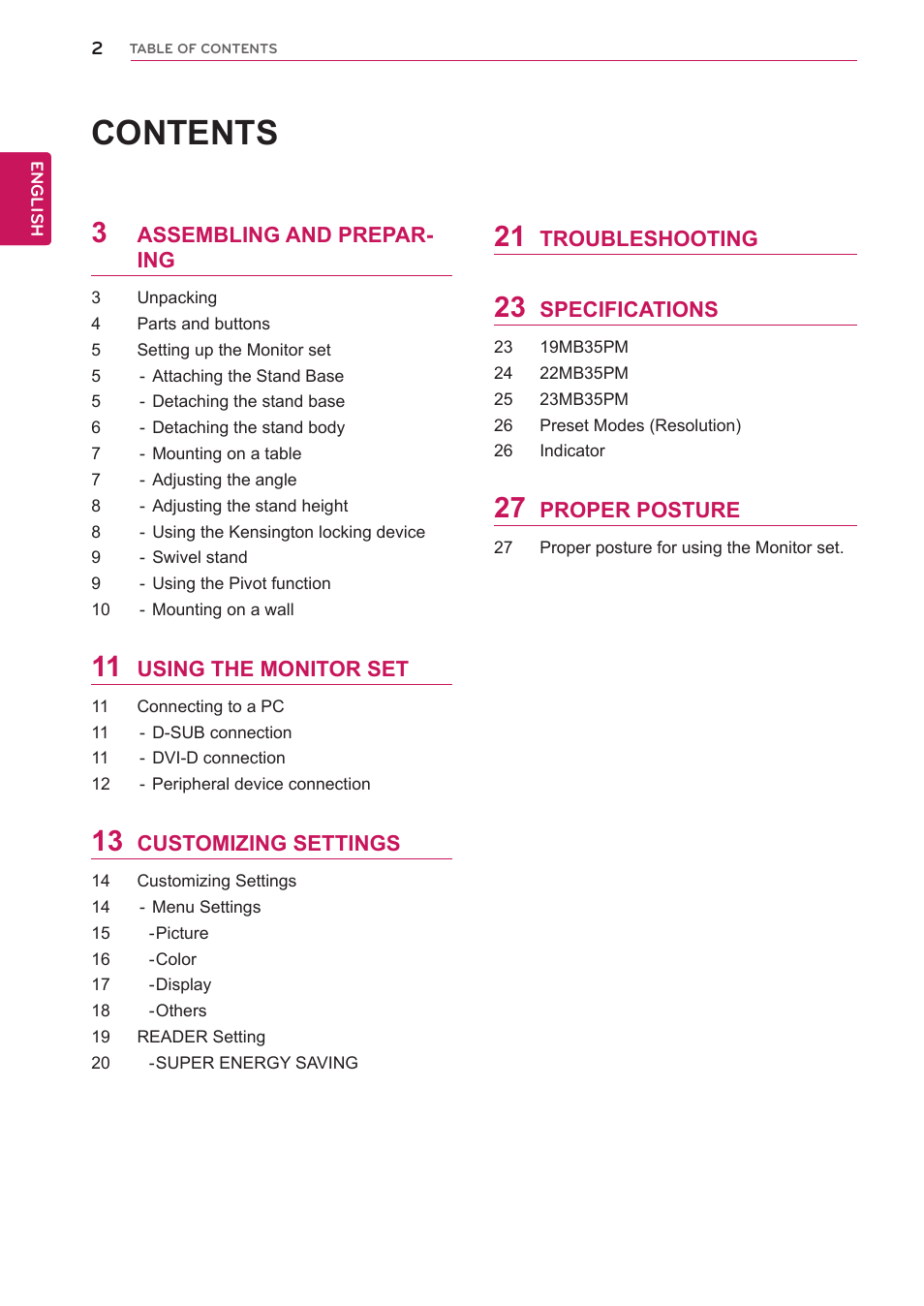 LG 23MB35PM-B User Manual | Page 2 / 28