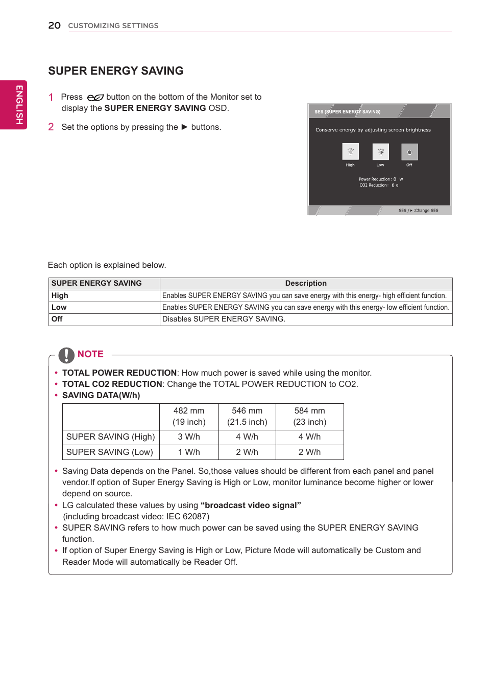 Super energy saving | LG 23MB35PM-B User Manual | Page 20 / 28