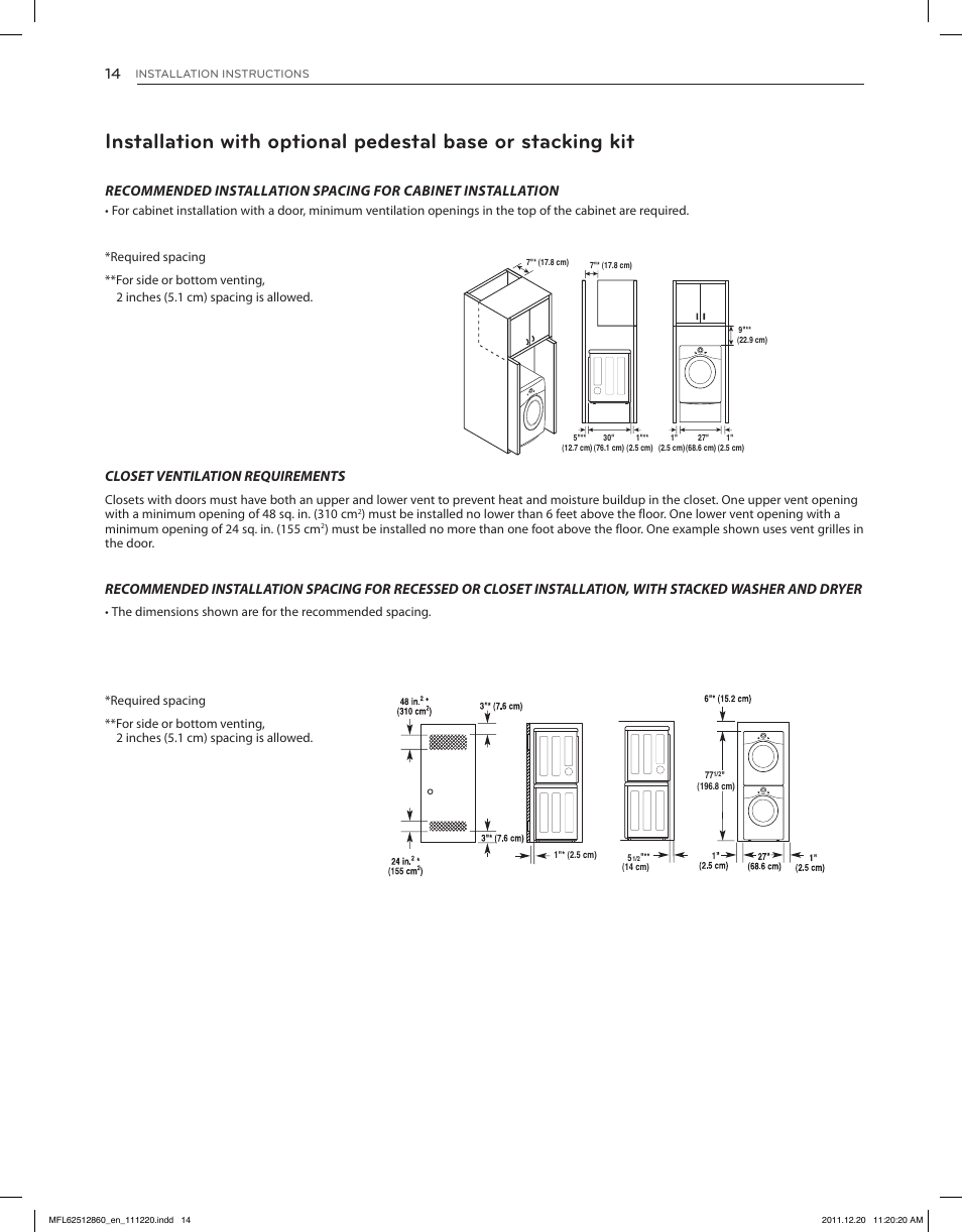 Closet ventilation requirements | LG DLEX3070R User Manual | Page 14 / 96
